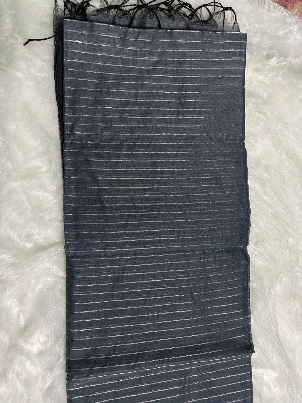 Black Silver Zari Linen Silk Saree